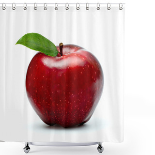 Personality  Ripe Red Apple With Green Leaf Isolated On White Shower Curtains