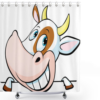 Personality  Funny Cow Peeks Out From Behind A White Surface - Vector Cartoon Illustration Shower Curtains