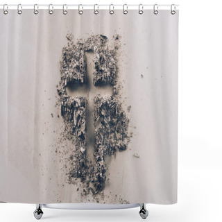 Personality  Top View Of Cross Shape From Ash On White Tabletop  Shower Curtains