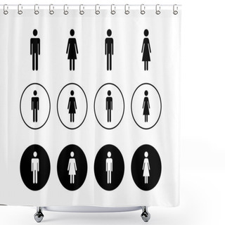 Personality  Set Of Man And Woman Icon Vector. Toilet Sign. Man And Woman Restroom Sign Vector. Male And Female Icon Shower Curtains