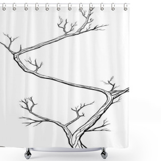 Personality  A Young, Long Plant Is A With A Winding Trunk, Without Background. Isolated Silhouette Japanese Tree Sakura With A Thin, Curving Trunk And Sharp Branches Without Flowers And Leaves. Shower Curtains