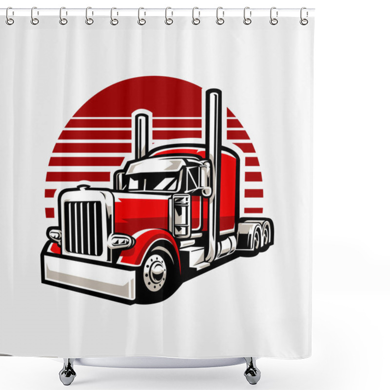Personality  Semi Truck 18 Wheeler Vector Art Illustration Isolated. Best For Trucking Related Industry Shower Curtains