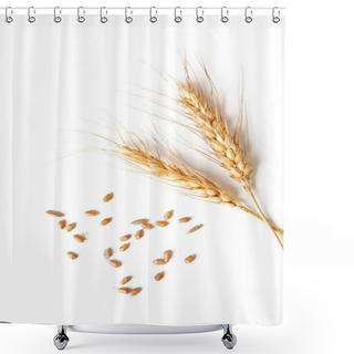 Personality  Spikelets And Grains Of Wheat On A White Background Shower Curtains