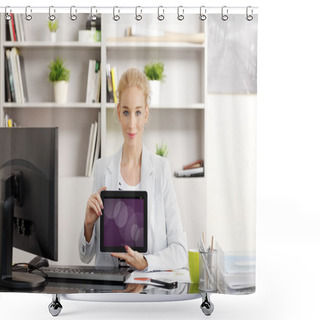 Personality  Businesswoman With Digital Tablet Shower Curtains
