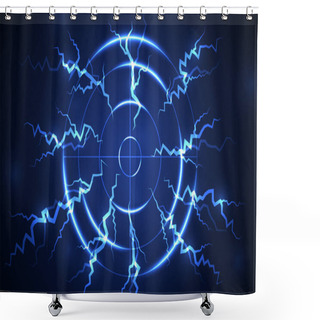 Personality  Abstract Blue Radar, Target, Shooting Range With Lightning Digital Technology Concept. Shower Curtains