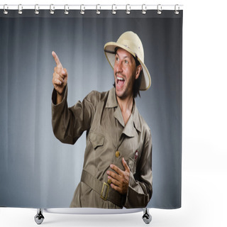Personality  Funny Safari Hunter Against Background Shower Curtains