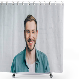Personality  Close Up Portrait Of Laughing Young Man Looking At Camera  Shower Curtains