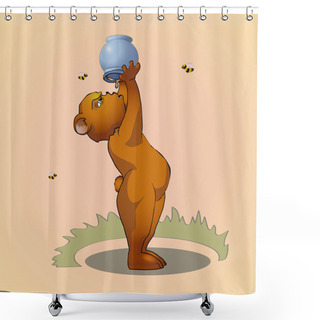 Personality  Bear Eating Honey. Vector Illustration. Shower Curtains
