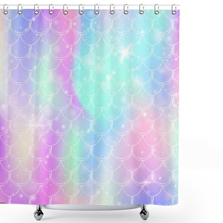Personality  Rainbow Scales Background With Kawaii Mermaid Princess Pattern. Shower Curtains