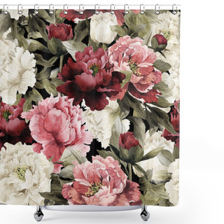 Personality  Seamless Floral Pattern With Peonies Shower Curtains