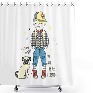 Personality  Cartoon Boy With Dog  Shower Curtains