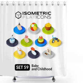 Personality  Isometric Flat Icons Set Shower Curtains
