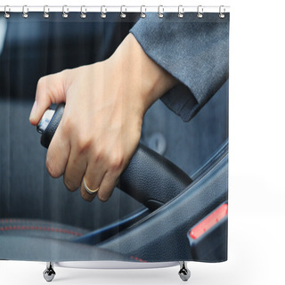 Personality  Business Womanput The Hand Brake Car . Shower Curtains