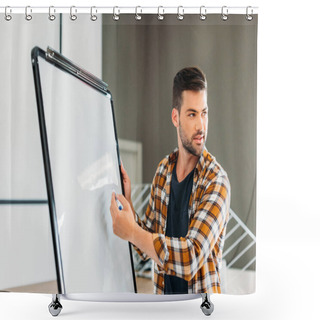 Personality  Handsome Young Teacher Pointing At Blank Whiteboard Shower Curtains