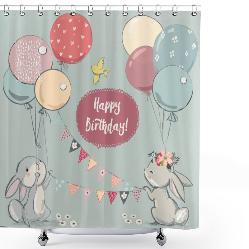 Personality  Cute Hares With Balloons Shower Curtains