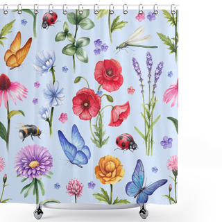 Personality  Wild Flowers And Insects Pattern Shower Curtains