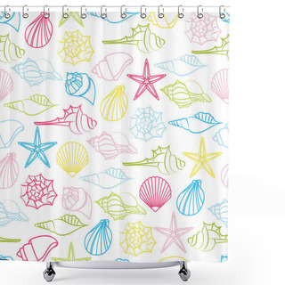 Personality  Vector Seamless Pattern Of Seashells On White Background Shower Curtains