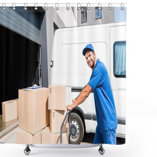 Personality  Delivery Man Driving Cart With Boxes Shower Curtains
