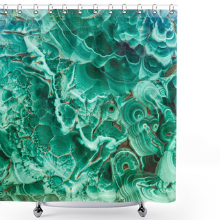 Personality  Malachite Green Mineral Gemstone Texture,malachite Background, Green Background. Amazing Polished Natural Slab Of Green Malachite Mineral Gemstone Specimen Gemstone Macro As A Background Shower Curtains