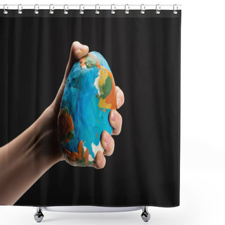 Personality  Cropped View Of Woman Compressing Plasticine Globe In Hand Isolated On Black, Global Warming Concept Shower Curtains