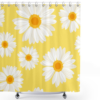 Personality  Seamless Background With Daisy Flowers On Yellow. Vector Illustration. Shower Curtains