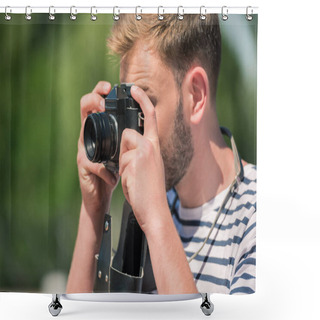 Personality  Bearded Male Photographer Shower Curtains