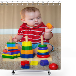 Personality  Baby Boy Playing With Stacking Learning Toy Shower Curtains