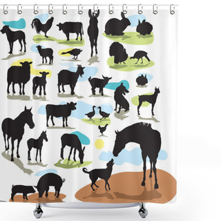 Personality  Set Vector Silhouettes Farm Animals Shower Curtains