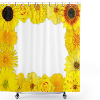 Personality  Flower Frame With Yellow Flowers On Blank Background Shower Curtains