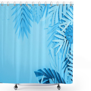 Personality  Frame Of Paper Leaves On Blue Minimalistic Background With Copy Space Shower Curtains