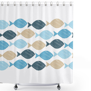 Personality  Seamless Vector Border With Decorative Fish. Strokes Texture. Textile Rapport. Shower Curtains