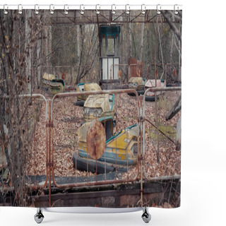 Personality  Old Rusty Cars In Amusement Park In Chernobyl Exclusion Zone Shower Curtains