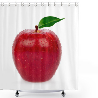Personality  Fresh Red Apple With Leaf Isolated On White Shower Curtains