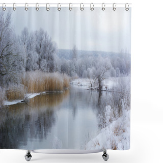 Personality  Winter Landscape With River Shower Curtains
