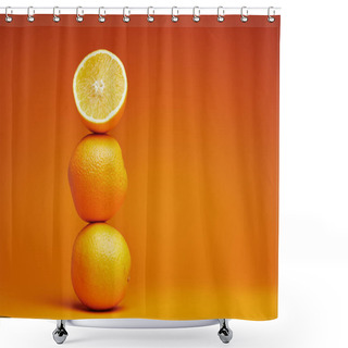 Personality  Close-up View Of Whole And Sliced Oranges On Orange Background  Shower Curtains