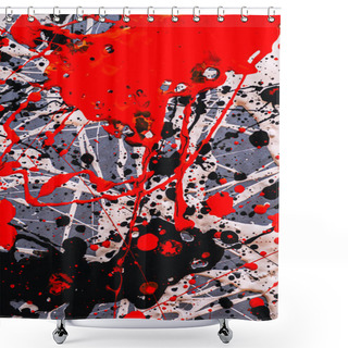 Personality  Picture Painted Using The Technique Of Dripping. Mixing Different Colors Red White Black. Lines And Spots. Vertical Orientation. Shower Curtains
