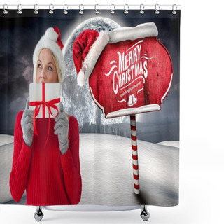 Personality  Woman In Santa Costume Holding Christmas Gift Shower Curtains
