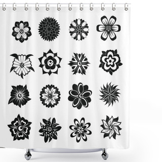 Personality  Different Flowers Icons Set, Simple Style Shower Curtains