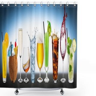 Personality  Row Of Various Beverages Shower Curtains