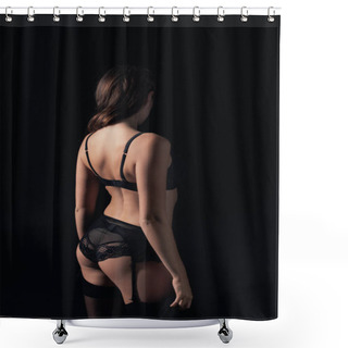 Personality  Back View Of Woman In Lingerie Isolated On Black Shower Curtains