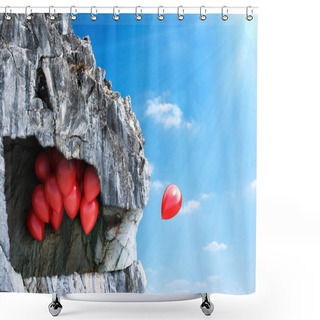 Personality  Oncept Of Freedom. The Balloon Flies Out Of The Cave And Rushes Into The Sky.  Shower Curtains