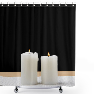 Personality  Table With Burning Candles On Black Background Shower Curtains