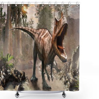 Personality  Ceratosaurus Dinosaur Scene 3D Illustration Shower Curtains