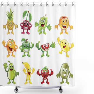 Personality  Set Of Colourful Fruit Character Mascots Shower Curtains