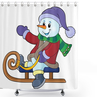 Personality  Snowman On Sledge Theme Image 1 Shower Curtains