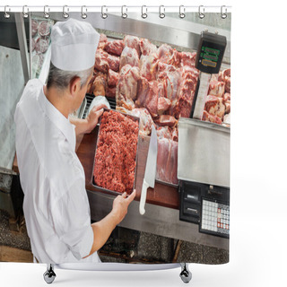 Personality  Butcher Holding Minced Meat Tray Shower Curtains