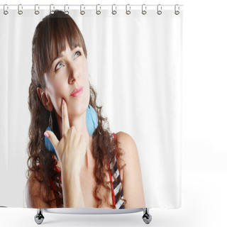 Personality  Woman In Thoughtful Pose Shower Curtains