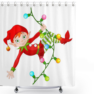 Personality  Elf Swinging On A Garland Shower Curtains