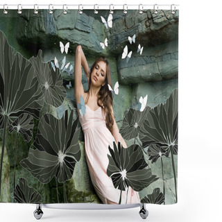Personality  Young Seductive Woman With Butterflies Shower Curtains