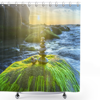 Personality  The Stones Are Balanced On The Rocks  Shower Curtains